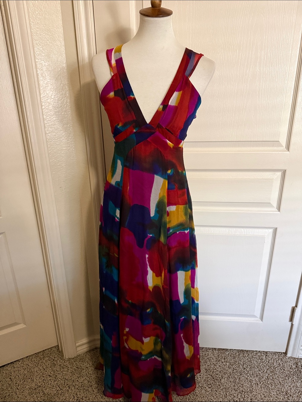 Foley + Corinna 100% Silk Multicolor V‑Neck Maxi Dress Sz XS